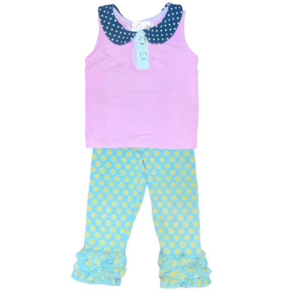 18m Matilda Jane Lavender Tank & Ruffle Polka Dot Leggings Matching Set Outfit - Picture 1 of 8